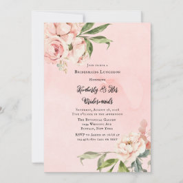Invitación Elegante dama de honor de guirnalda rosada Peony W