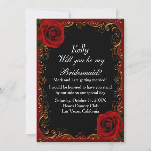 Invitación Elegante dama de honor de las rosas rojas del Góti