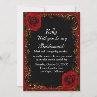 Invitación Elegante dama de honor de las rosas rojas del Góti