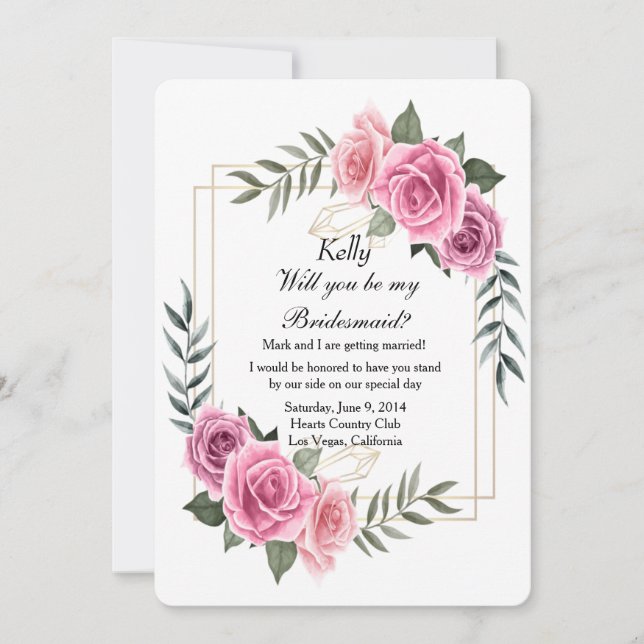 Invitación Elegante dama de honor de rosa rosa geométrico (Anverso)