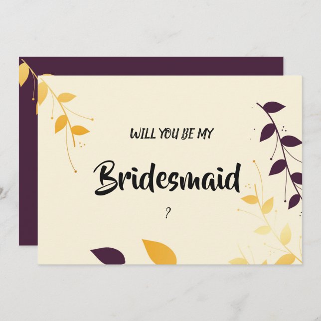 Invitación Elegante dama de honor morado de las hojas doradas (Anverso / Reverso)