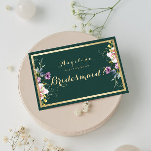 Invitación Elegante dama de honor verde oro rosa floral