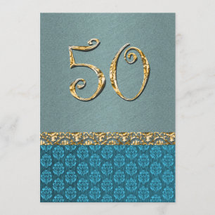 Invitación Elegante damasco azul oro 50 CUALQUIER EDAD