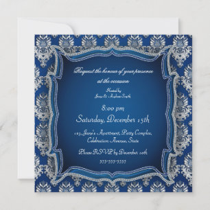 Invitación Elegante damasco de joyas azules cualquier invitac