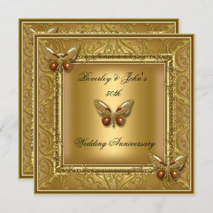 Invitación Elegante Damasco de Oro del 50° Aniversario del Bo