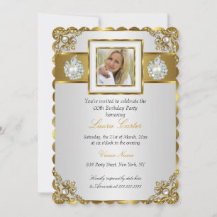 Invitación Elegante Damasco de Perla de Oro Blanco para Foto