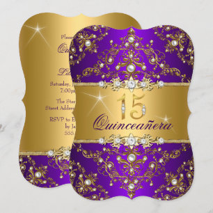 Invitación Elegante damasco de perla púrpura Quinceañera