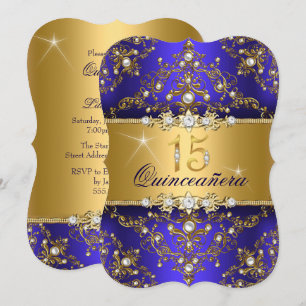 Invitación Elegante damasco de perla Quinceañera azul real