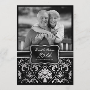 Invitación Elegante damasco de plata para aniversario de boda