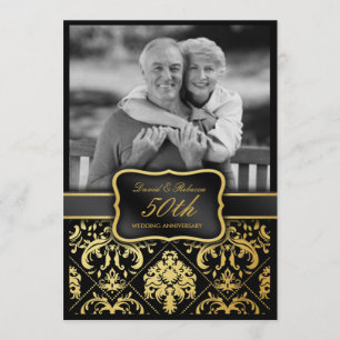 Invitación Elegante Damasco Dorado 50 Aniversario de Boda