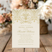 Elegante Damasco Dorado Regadera de Boda de Marfil