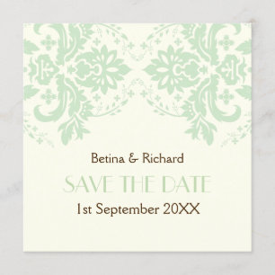 Invitación Elegante damasco menta marfil boda Save the Date