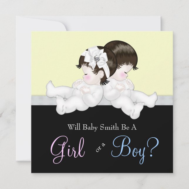 Invitación Elegante Damasco Negro Género Revelador Ducha (Anverso)