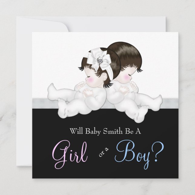 Invitación Elegante Damasco Negro Género Revelador Ducha (Anverso)