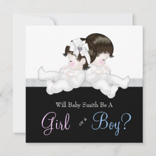 Invitación Elegante Damasco Negro Género Revelador Ducha