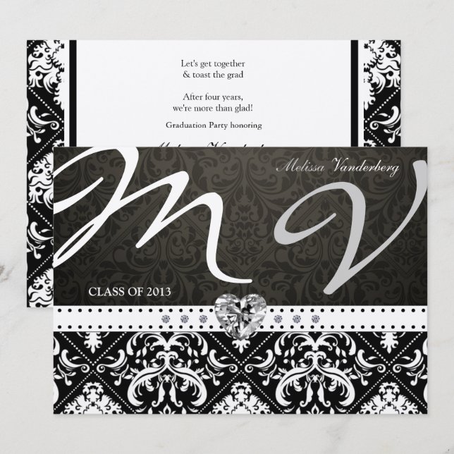 Invitación Elegante Damasco Negro/Siilver de 2013 (Anverso / Reverso)