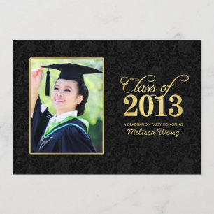 Invitación Elegante Damasco Negro y Clase Dorada de 2013