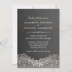 Invitación Elegante Damasco plateado - Boda formal clásico