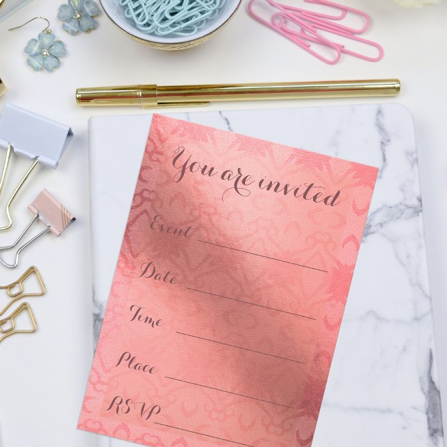 Invitación Elegante Damasco Rosa Relleno De Personalizado Mul (Subido por el creador)