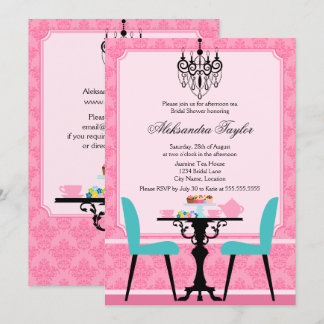 Invitación Elegante Damasco y Fiesta del té de la lámpara de