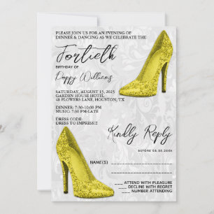 Invitación Elegante Damasco, Zapatos de Tacón Amarillos Cumpl
