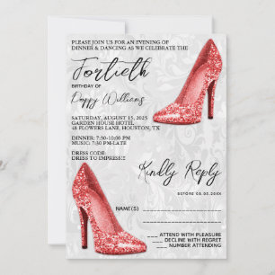 Invitación Elegante Damasco, Zapatos Rojos de Tacón Cumpleaño