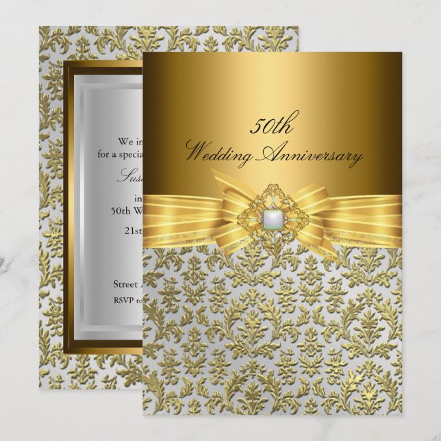 Invitación Elegante Damask 50 aniversario Boda Invite (Anverso / Reverso)