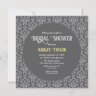 Invitación Elegante Damask Art Deco Gris Formal Ducha Novial