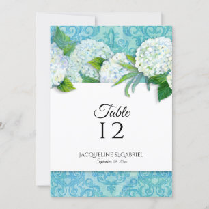 Invitación Elegante Damask Blue Hydrangea de color blanco núm