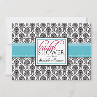 Invitación Elegante Damask Bridal Shower Invitation (aqua)