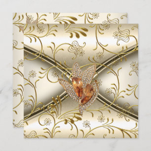 Invitación Elegante Damask Caramel Cream Beige Gold