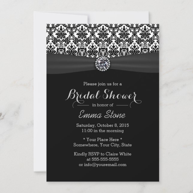 Invitación Elegante Damask Moderno Diamond Bridal Shower (Anverso)