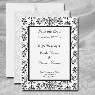 Invitación Elegante Damask Negro Blanco Fecha de Guarda Perso