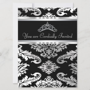 Invitación Elegante Damask negro Quinceanera