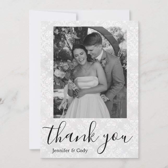 Invitación Elegante Damask Photo Black & White Gracias Card (Anverso)