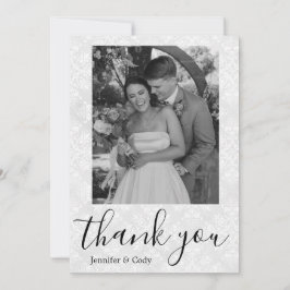 Invitación Elegante Damask Photo Black & White Gracias Card