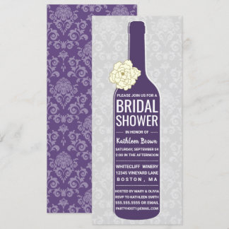 Invitación Elegante Damask Purple Gray | Wine Bridal Shower