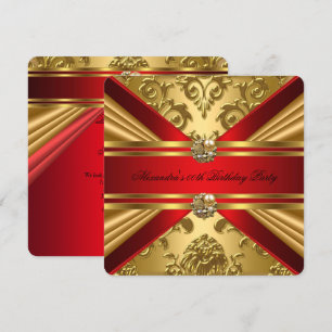 Invitación Elegante Damask Regio Rojo Oro Floral Cumpleaños 5
