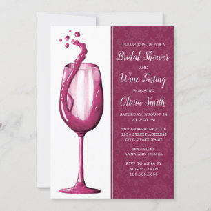 Invitación Elegante Damask Watercolor Vino Vidrio Ducha Brida