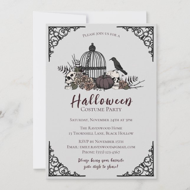 Invitación Elegante Dark Halloween Adulto Costume Fiesta Invi (Anverso)