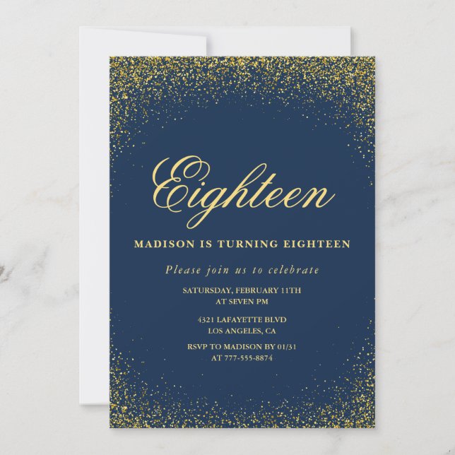 Invitación elegante de 18 cumpleaños dorado navaja (Anverso)
