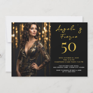 Invitación elegante de 50 años en negro y dorado