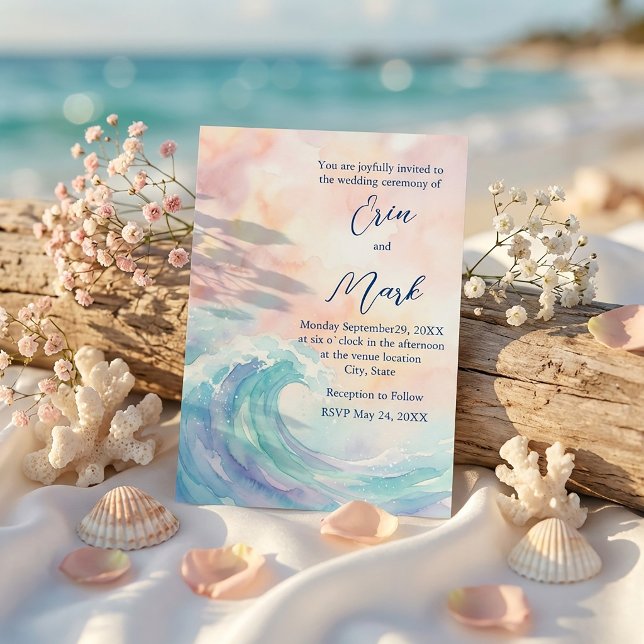 Invitación Elegante de Acuarela en Pastel | Rubor  (#pastelinvitation #watercolorinvite #weddinginvitation #minimalinvite #elegantdesign #softcolors )