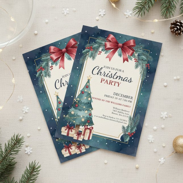 Invitación elegante de acuarela para fiesta de Nav (Elegant Holiday Party)