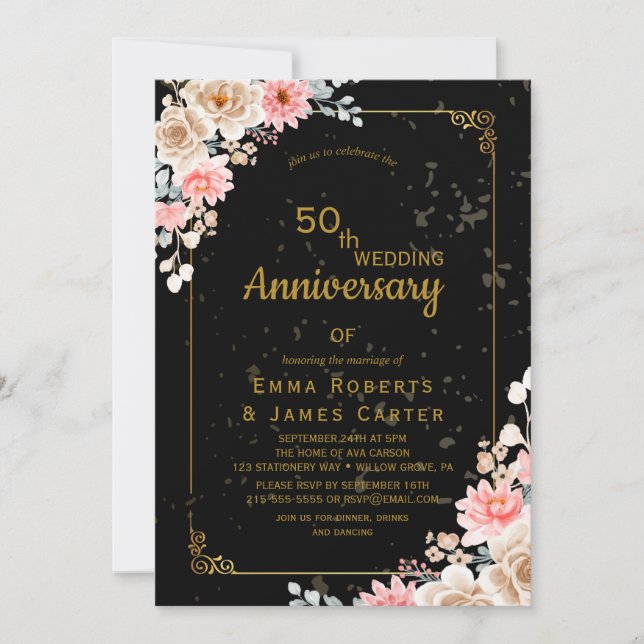Invitación elegante de aniversario de bodas de oro (Anverso)