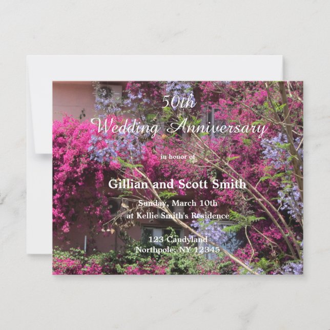 Invitación elegante de aniversario de bodas floral (Anverso)