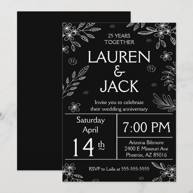 Invitación elegante de aniversario de plata 25 (Anverso / Reverso)