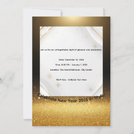 Invitación elegante de Año Nuevo 2025 en negro y d