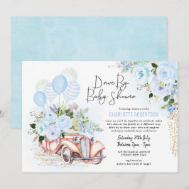 Invitación Elegante De Baby Shower Blue Gold Floral Boy