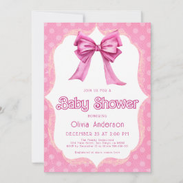 Invitación elegante de Baby Shower Bow rosa